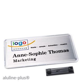 Name badges polar® alu-print stainless steel pin 76 x 38 mm  | silver 