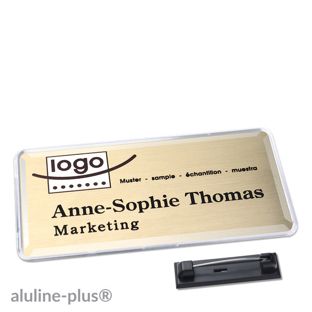 Name badges polar® alu-print stainless steel pin 76 x 38 mm  | gold 