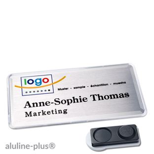 Name badges polar® alu-print magnet 76 x 38 mm  | silver  | smag® magnet, extra strong 