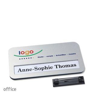 Name badges office alu-print stainless steel pin silver 