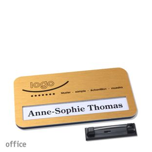Name badges office alu-print stainless steel pin gold 