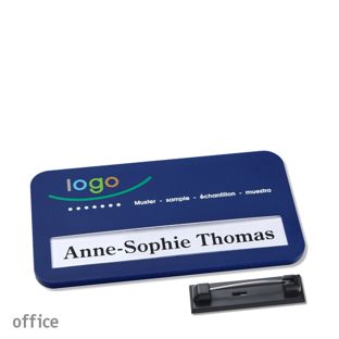 Name badges office color-print stainless steel pin dark blue 