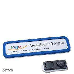 Name badges OFFICE, magnetic 75 x 17 mm  | blue  | smag® magnet, extra strong 
