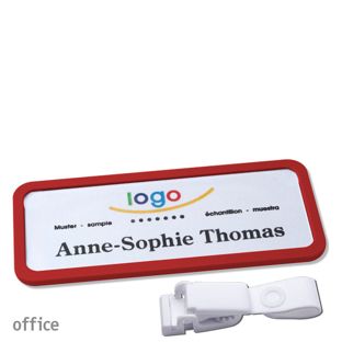 Name badges with hanger clip Office 75 x 27 mm  | red  | Hanger clip metal-free 