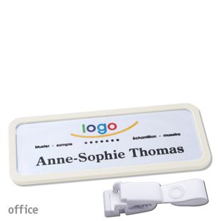 Name badges with hanger clip Office 75 x 27 mm  | white  | Hanger clip metal-free 
