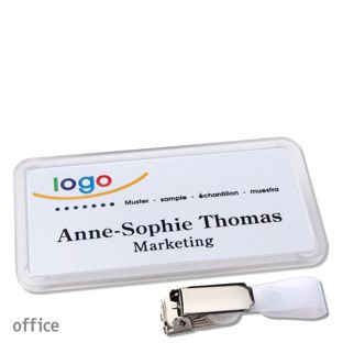 Name badges with hanger clip Office 75 x 37 mm  | transparent  | Hanger clip 