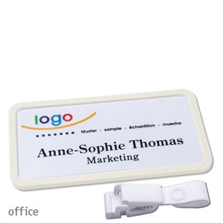 Name badges with hanger clip Office 75 x 37 mm  | white  | Hanger clip metal-free 
