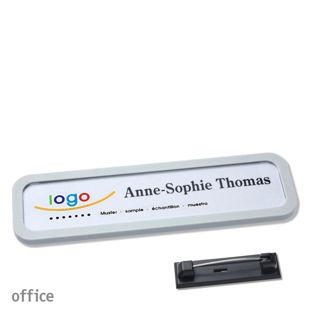 Name badges office quick-print stainless steel pin 75 x 17 mm  | light grey 