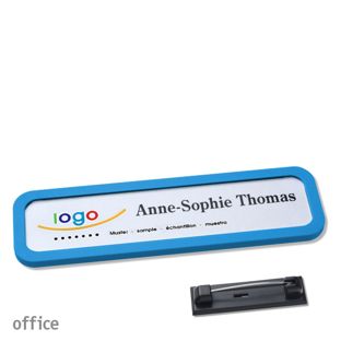 Name badges office quick-print stainless steel pin 75 x 17 mm  | medium blue 