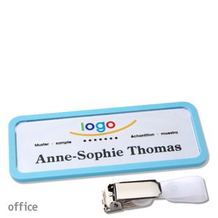 Name badges office quick-print Hanger clip 75 x 27 mm  | pastel blue  | Hanger clip 
