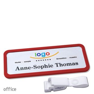 Name badges office quick-print Hanger clip 75 x 27 mm  | red  | Hanger clip metal-free 