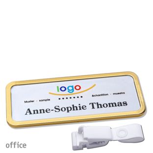 Name badges office quick-print Hanger clip 75 x 27 mm  | gold  | Hanger clip metal-free 