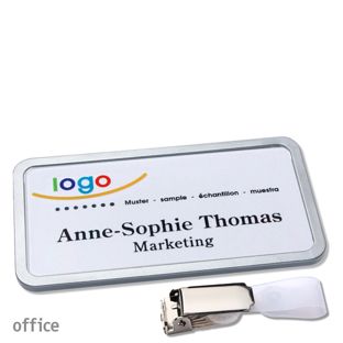 Name badges office quick-print Hanger clip 75 x 37 mm  | stainless steel  | Hanger clip 