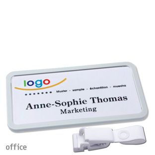 Name badges office quick-print Hanger clip 75 x 37 mm  | light grey  | Hanger clip metal-free 