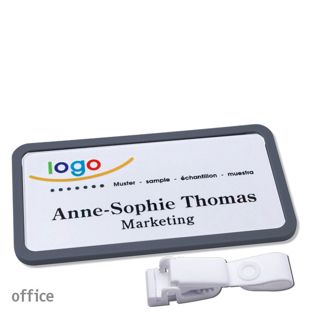 Name badges office quick-print Hanger clip 75 x 37 mm  | anthracite  | Hanger clip metal-free 