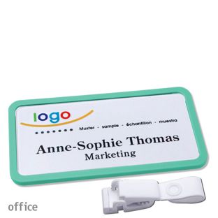 Name badges office quick-print Hanger clip 75 x 37 mm  | pastel green  | Hanger clip metal-free 