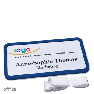 Name badges office quick-print Hanger clip 75 x 37 mm  | dark blue  | Hanger clip metal-free 