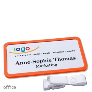 Name badges office quick-print Hanger clip 75 x 37 mm  | orange  | Hanger clip metal-free 