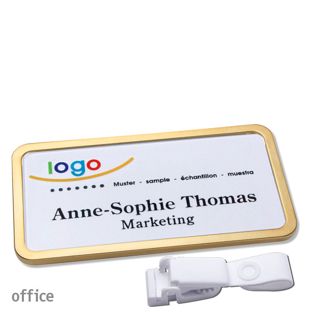 Name badges office quick-print Hanger clip 75 x 37 mm  | gold  | Hanger clip metal-free 