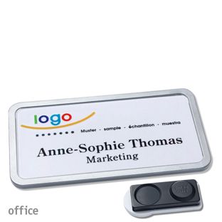 Name badges office quick-print magnet 75 x 37 mm  | stainless steel  | smag® magnet, extra strong 