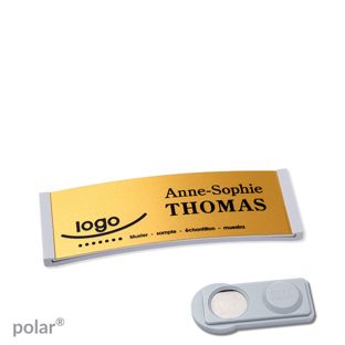 Name badges polar® alu-complete magnet 64 x 22 mm  | light grey  | gold  | smag® Magnet 