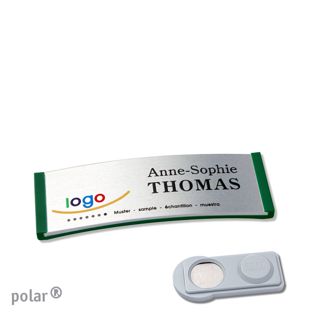 Name badges polar® alu-complete magnet 64 x 22 mm  | green  | silver  | smag® Magnet 