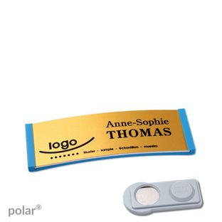 Name badges polar® alu-complete magnet 64 x 22 mm  | medium blue  | gold  | smag® Magnet 