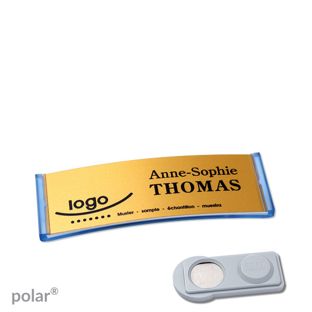 Name badges polar® alu-complete magnet 64 x 22 mm  | translucent|blue  | gold  | smag® Magnet 