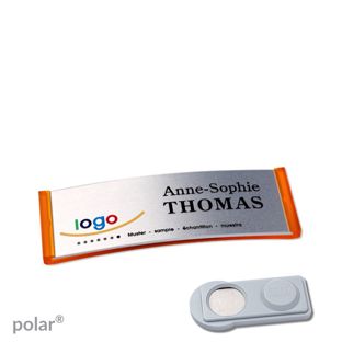 Name badges polar® alu-complete magnet 64 x 22 mm  | translucent|orange  | silver  | smag® Magnet 