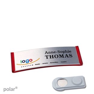 Name badges polar® alu-complete magnet 64 x 22 mm  | translucent|red  | silver  | smag® Magnet 