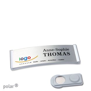 Name badges polar® alu-complete magnet 64 x 22 mm  | chrome  | silver  | smag® Magnet 