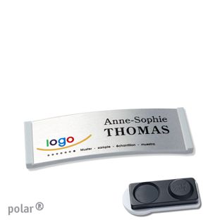Name badges polar® alu-complete magnet 64 x 22 mm  | light grey  | silver  | smag® magnet, extra strong 