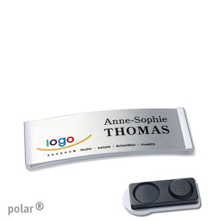 Name badges polar® alu-complete magnet 64 x 22 mm  | stainless steel  | silver  | smag® magnet, extra strong 