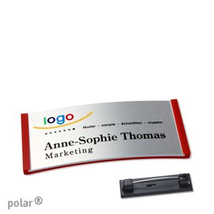 Name badges polar® alu-complete magnet 65 x 30 mm  | red  | silver 