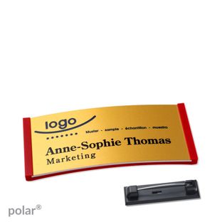 Name badges polar® alu-complete magnet 65 x 30 mm  | red  | gold 