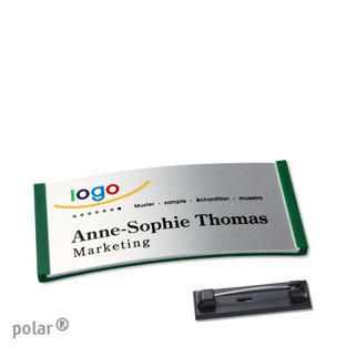 Name badges polar® alu-complete magnet 65 x 30 mm  | green  | silver 