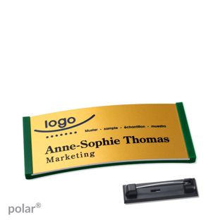 Name badges polar® alu-complete magnet 65 x 30 mm  | green  | gold 
