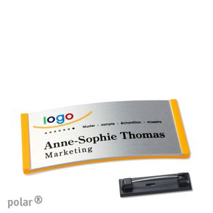 Name badges polar® alu-complete magnet 65 x 30 mm  | yellow  | silver 