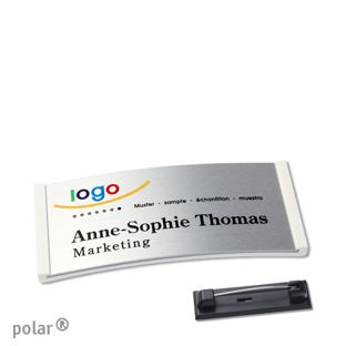 Name badges polar® alu-complete magnet 65 x 30 mm  | white  | silver 