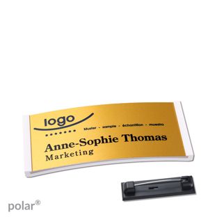 Name badges polar® alu-complete magnet 65 x 30 mm  | white  | gold 