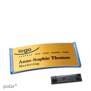 Name badges polar® alu-complete magnet 65 x 30 mm  | translucent|blue  | gold 