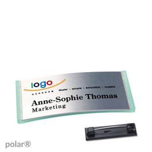 Name badges polar® alu-complete magnet 65 x 30 mm  | translucent|green  | silver 