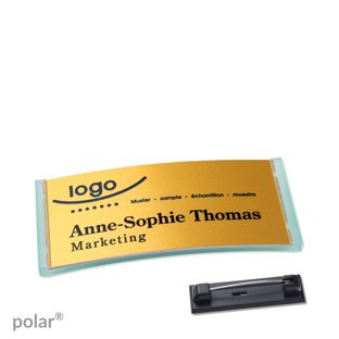 Name badges polar® alu-complete magnet 65 x 30 mm  | translucent|green  | gold 