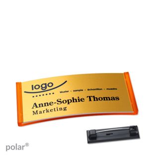 Name badges polar® alu-complete magnet 65 x 30 mm  | translucent|orange  | gold 