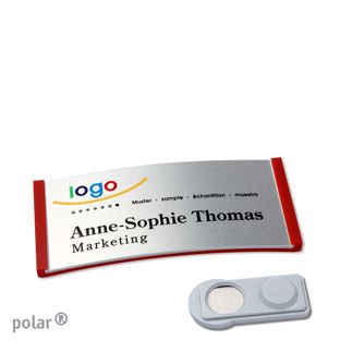Name badges polar® alu-complete magnet 65 x 30 mm  | red  | silver  | smag® Magnet 