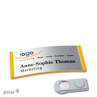 Name badges polar® alu-complete magnet 65 x 30 mm  | yellow  | silver  | smag® Magnet 