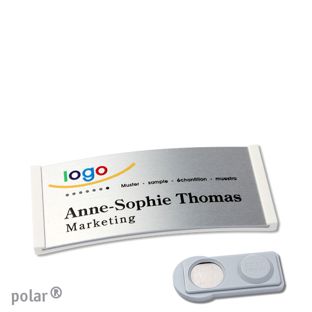 Name badges polar® alu-complete magnet 65 x 30 mm  | white  | silver  | smag® Magnet 