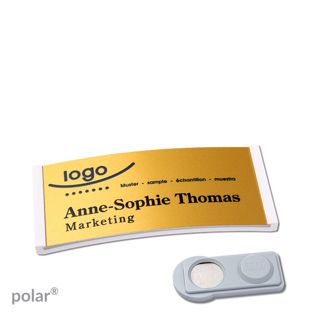 Name badges polar® alu-complete magnet 65 x 30 mm  | white  | gold  | smag® Magnet 