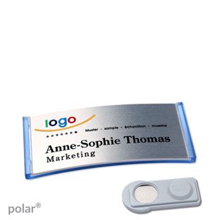 Name badges polar® alu-complete magnet 65 x 30 mm  | translucent|blue  | silver  | smag® Magnet 