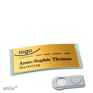 Name badges polar® alu-complete magnet 65 x 30 mm  | translucent|green  | gold  | smag® Magnet 
